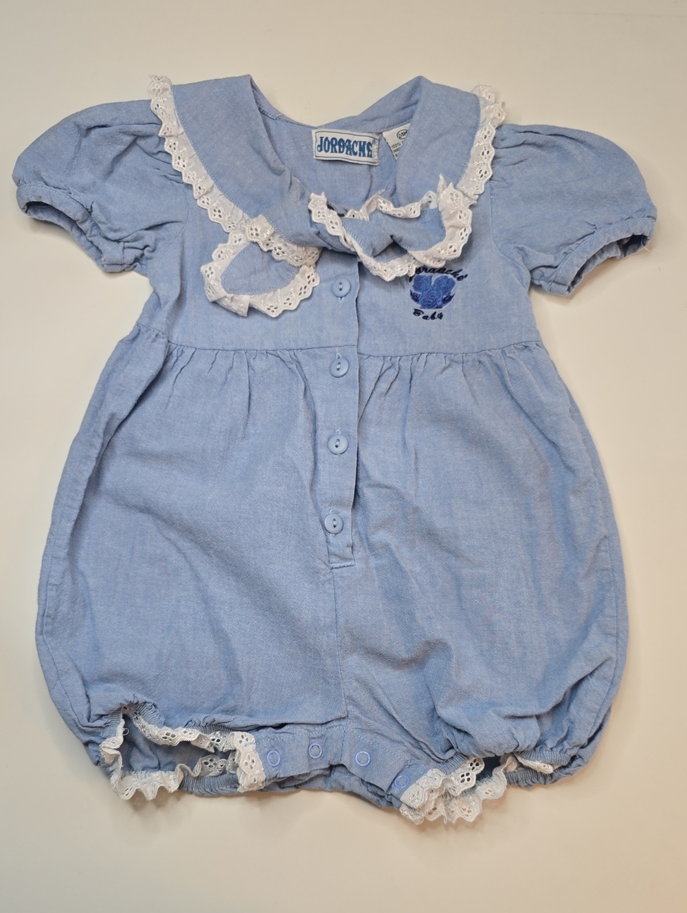 Vintage Jordache Chambray Romper With Eyelet Trim